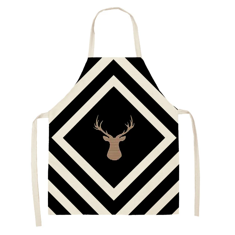 

Black Geometric Printed Pattern Kitchen Sleeveless Aprons Cotton Linen Bibs 53*65cm Household Women Cleaning Home Cooking 46493
