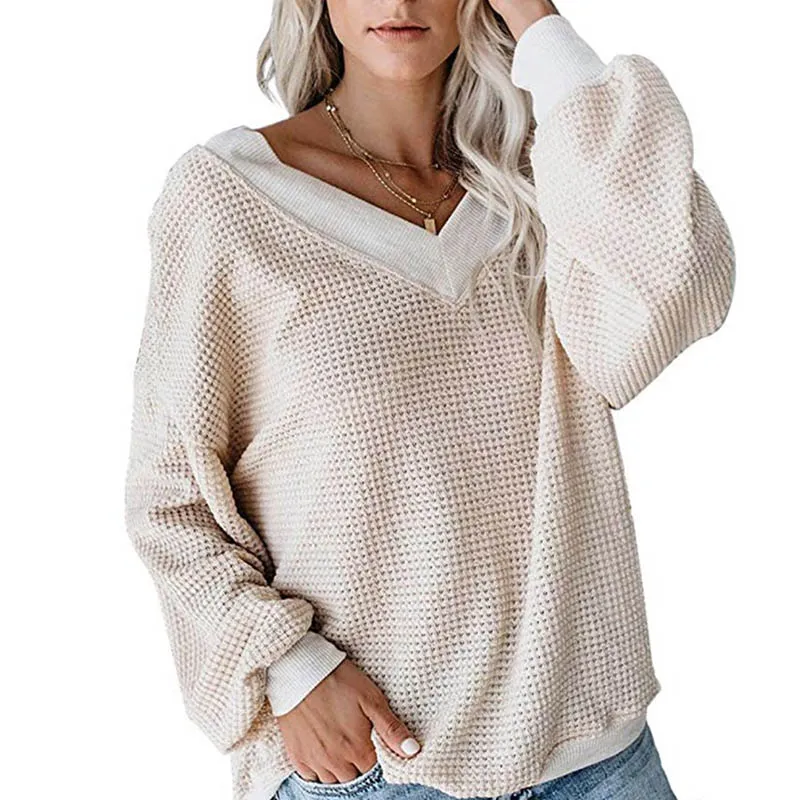 

Women Elegant Knitted Pullovers Female Long Sleeve Drop Shoulder Thermal Tops Fashion Sexy V Neck Solid Casual Loose Clothes