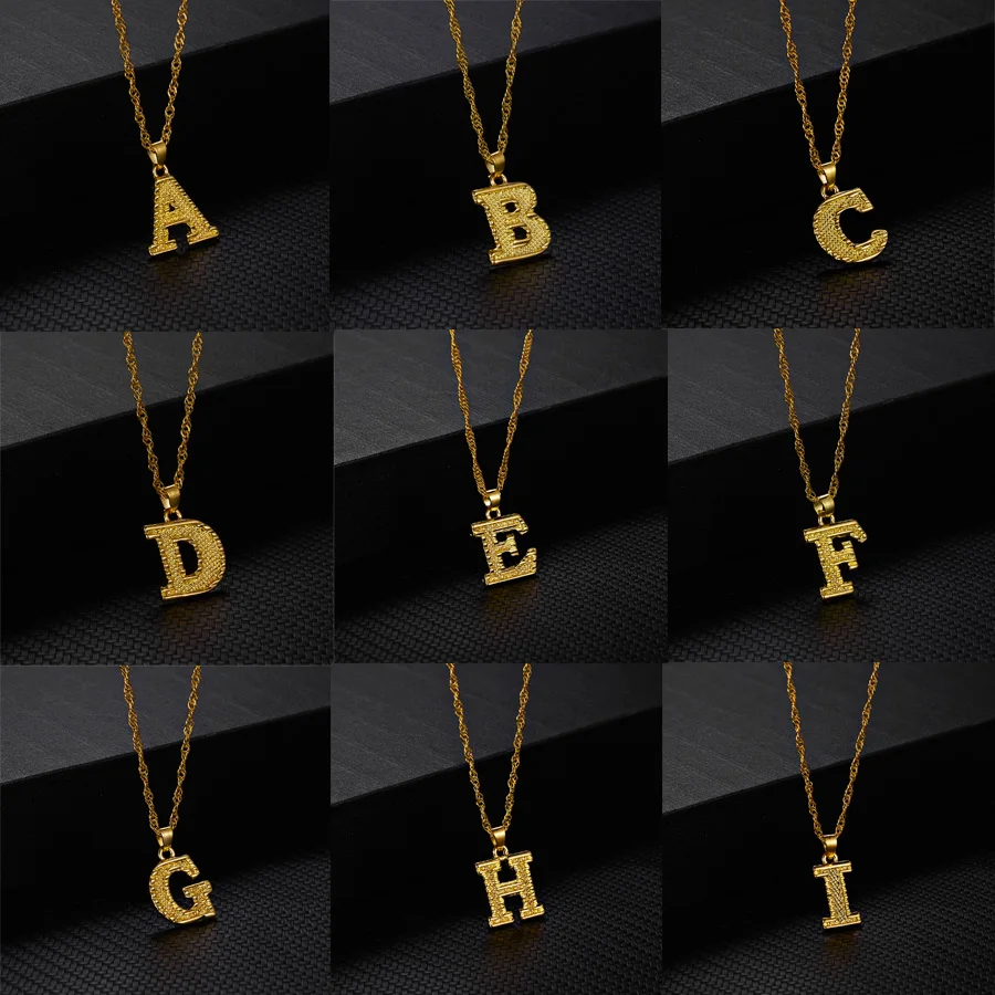 Золотое ожерелье с надписью для женщин и мужчин A Z из нержавеющей стали алфавитом