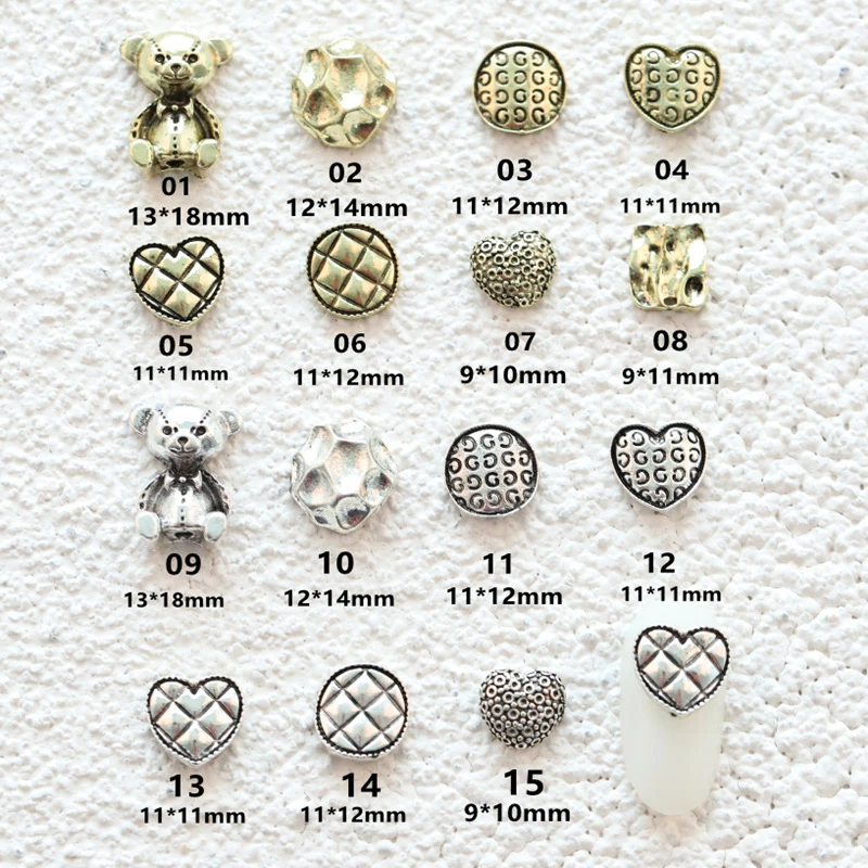 10 Шт./компл. 3d Милые Украшения Для Ногтей Искусственное Сердце Медведь Золото