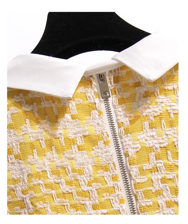 Осень-зима 2020 милое желтое клетчатое твидовое платье для девочек с круглым