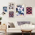 Винтажный лист, цветок, Рубиновый Красный бэнксия, настенное искусство, холст, живопись, скандинавские постеры и принты, настенные картины для декора спальни