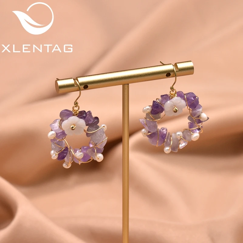 XlentAg серьги-капли с натуральным кристаллом пресноводным белым жемчугом Ретро