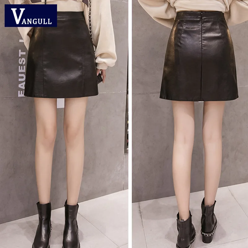 Vangull, Женская юбка из искусственной кожи, новая, повседневная, летняя, модная, элегантная, высокая талия, мини юбка, для девушек, трапециевидная, короткая, юбки, черный, желтый
