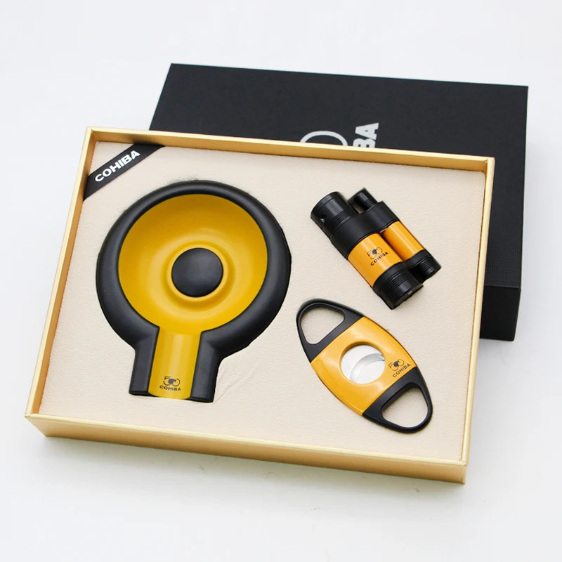 COHIBA 50th Annivers сигарный костюм с пепельницей и сигары резак ножницы и прикуриватель открытый портативный дорожный сигарный набор