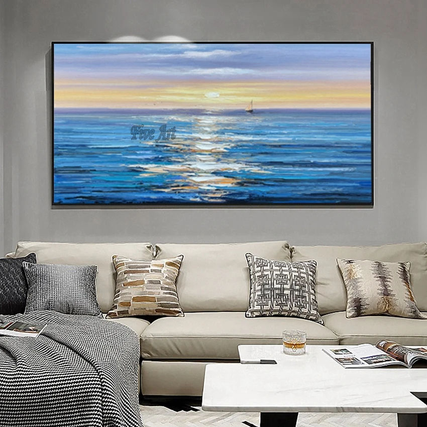 

Home Showpieces Abstract Seascape Knife Oil Painting Unframed Wall Art On Canvas Wall Picture Paintings For Hotel Hall Decor