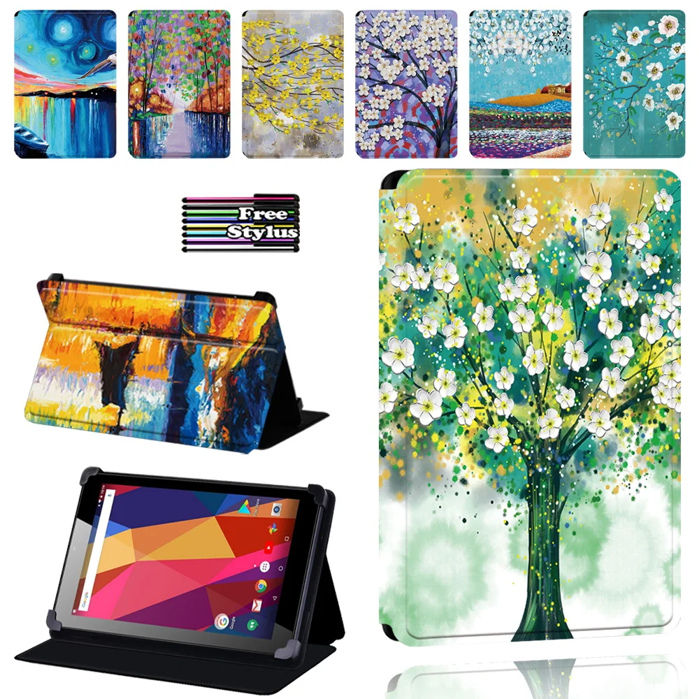 

PU Leather Cover for Argos Alba 7 Inch / 8 Inch / 10 Inch Adjustable Folding Tablet Stand Protective Case + Stylus