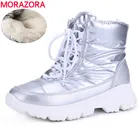 Женские ботильоны на шнуровке MORAZORA, черные непромокаемые ботильоны на толстом меху, на платформе, новинка зимнего сезона 2021