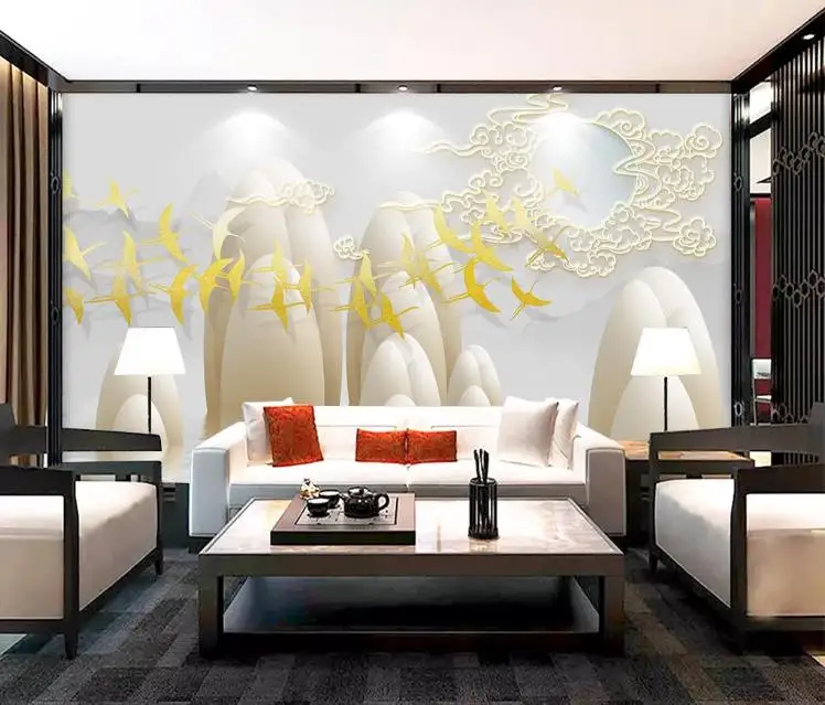 Пользовательские обои для дома декоративные золотые Летающие птицы Стильные
