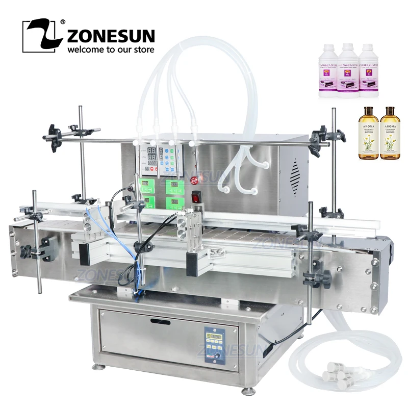 

ZONESUN ZS-DTDP-4P Automatic Diaphragm Pump Beverage Shampoo Essential Oil Filling Machine Four Nozzles Glass Bottle Jar Filler