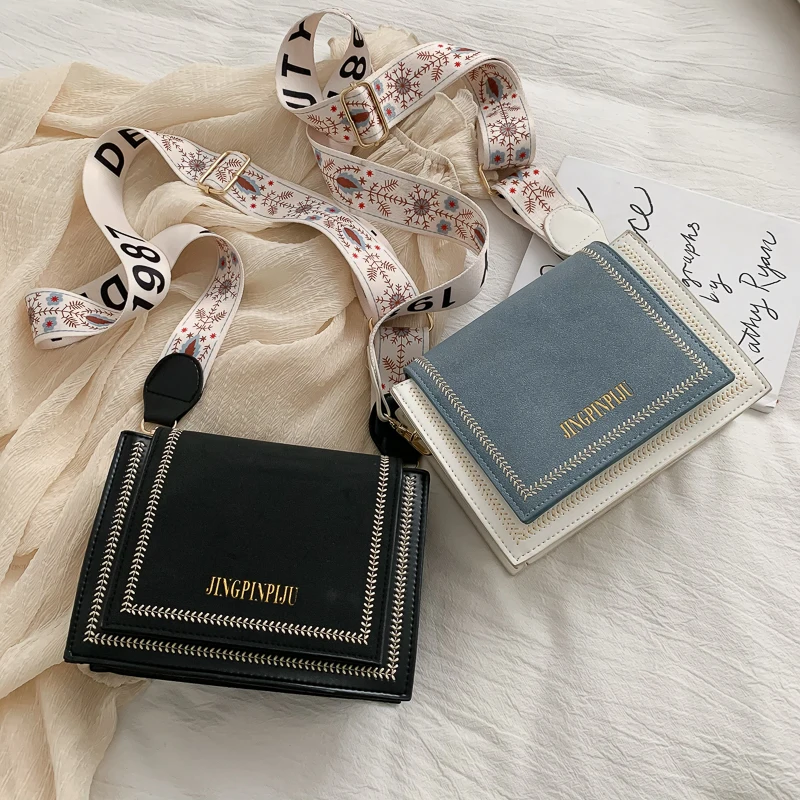 

Women 'S Bag 2021 New Fashionable Retro Small Square Bag Korean Style Versatile Fashion Wide Strap Messenger Bag