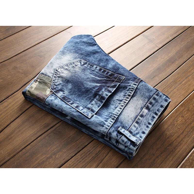 

2021 Spring New Mens Clothing Zipper Vintage Ripped Hole Casual Denim Pants Trousers Plus Size Brand Blue Regular Straight Jeans