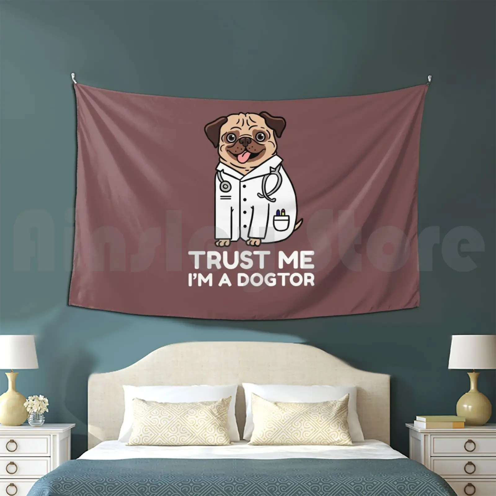 

Trust Me I'm A Dogtor Veterinarian Tapestry Living Room Bedroom Trust Me Im A Dogtor Dogtor Dog Veterinarian Pug Lover