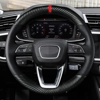hand stitched car steering wheel cover anti slip black genuine leather car steering wheel covers for audi q5l q7 q3 q8 a6l a7 a8