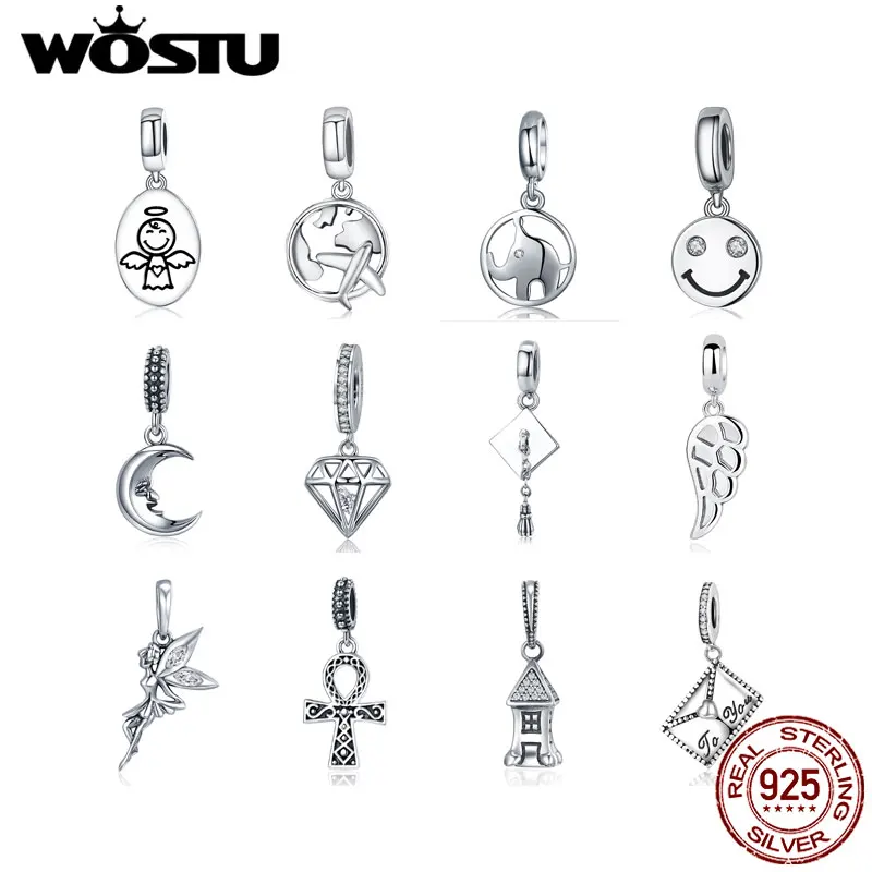 WOSTU, чистый 925 пробы, серебряный, ангел-хранитель, бусина-подвеска, подходит для оригинала, WOSTU, очаровательный браслет, ювелирное изделие для женщин, девушек, подарок, BKC328