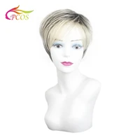 short synthetic straight blonde mix dark color wigs with bangs heat resistant cosplay wig for black women