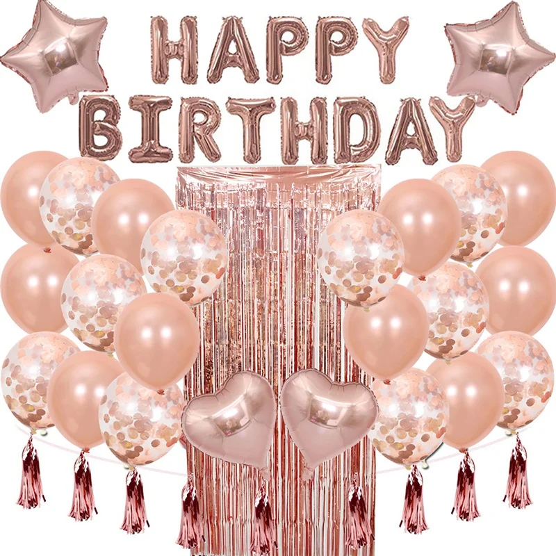 

28Pcs Rose Gold Birthday Decoration Set Letter Happy Birthday Balloon Birthday Party Decor Kids Tel Sequin Balloon