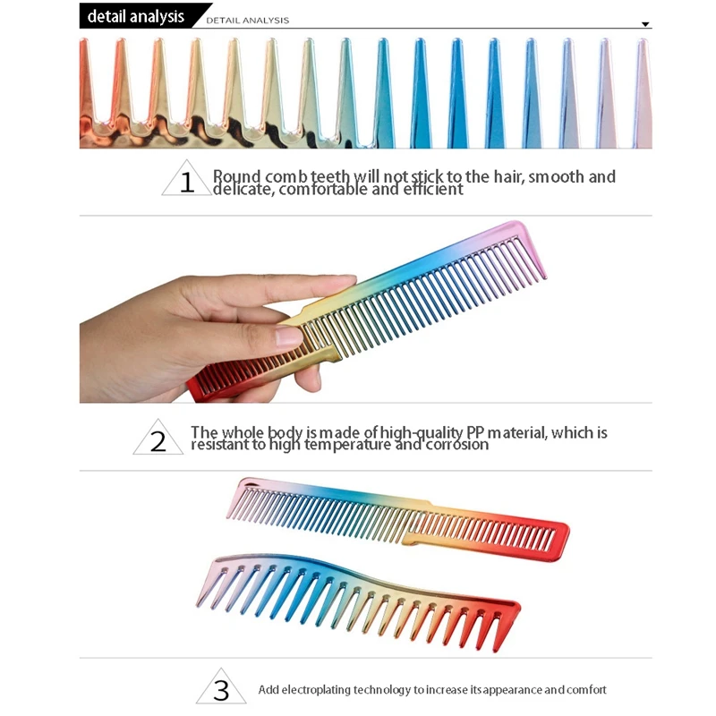 

2PCS Rainbow Comb Electroplating Hairdressing Comb Scalp Massage Hair Brush Large Wide Tooth Comb Salon Haircut Tool