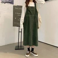 women long sleeveless dress corduroy loose solid tank pockets korean style vintage student streetwear high quality ulzzang retro