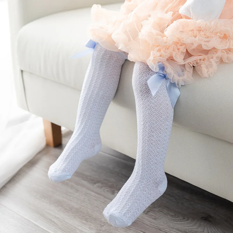 Calcetines altos hasta la rodilla de algod&oacute;n para beb&eacute;, medias de malla con lazo para reci&eacute;n nacido, ni&ntilde;a y ni&ntilde;o, para Navidad, Invierno-3