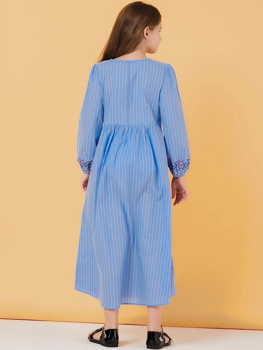 Летние детские длинные платья с вышивкой в этническом стиле для девочек