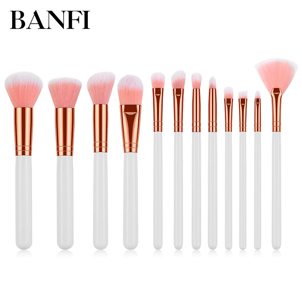 

BANFI 12Pcs White Makeup Brushes Tool Set Cosmetic Powder Eye Shadow Foundation Blush Blending Beauty Make Up Brush Maquiagem