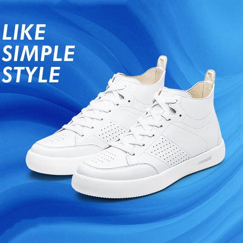 

ONEMIX Men's White Casual Leather Men Skateboard Shoes High Top Lace Up Women Sneakers For Walking Light Sport jogging shoes