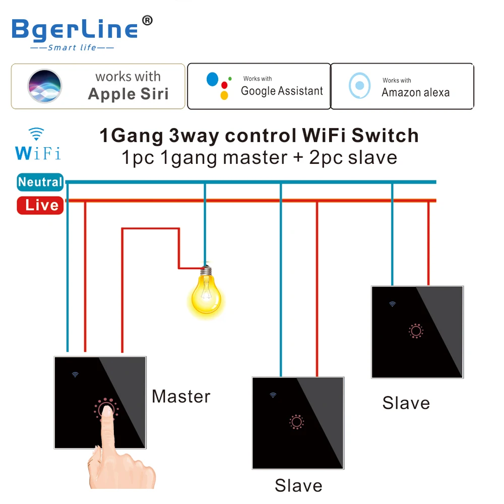 3 шт. ЕС WiFi Smart позиционный переключатель 1 2 Gang стекло настенные сенсорные