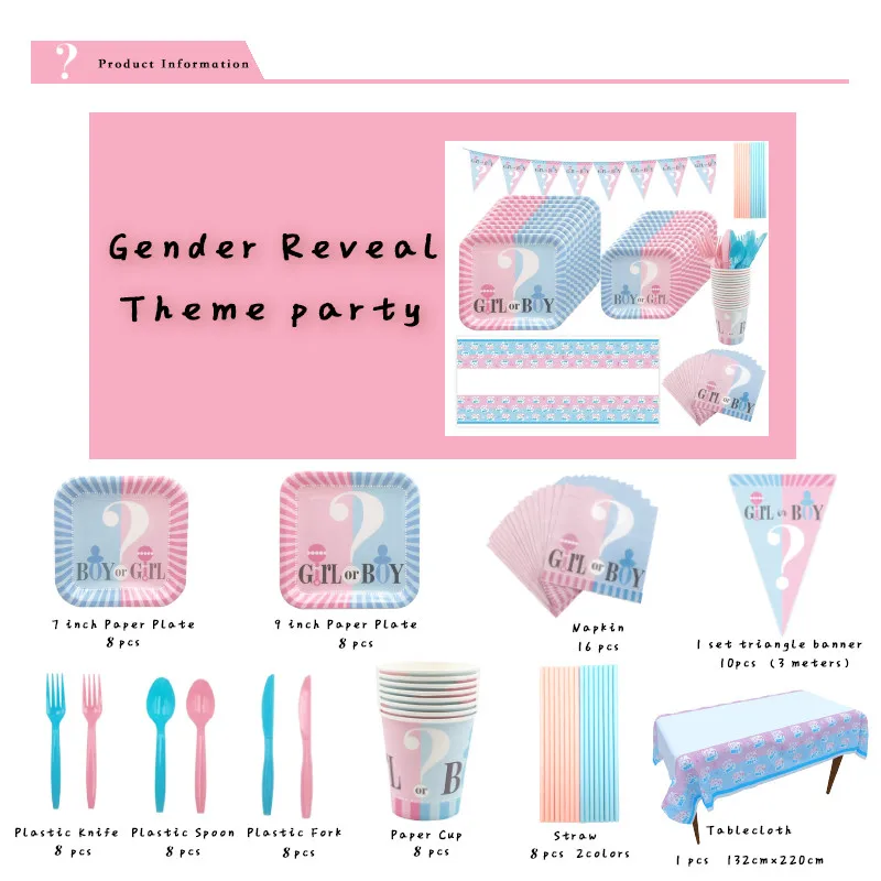 

74 шт Пол раскрыть Baby Shower одноразовая посуда наборы на день рождения, вечерние аксессуары для мальчика или для девочки Детские вечерние пост...