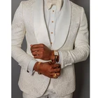 Костюм для жениха новейшего дизайна 2020 года, смокинги цвета слоновой кости, шаль, атласные мужские костюмы с лацканами, 2 предмета, Свадебный Лучший человек (пиджак + брюки + галстук)