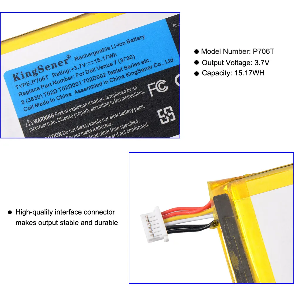 Аккумулятор KingSener P706T для планшета DELL Venue 7 3730 8 3830 T02D T01C T02D002 T02D001 0CJP38 02PDJW 3 В 15 17