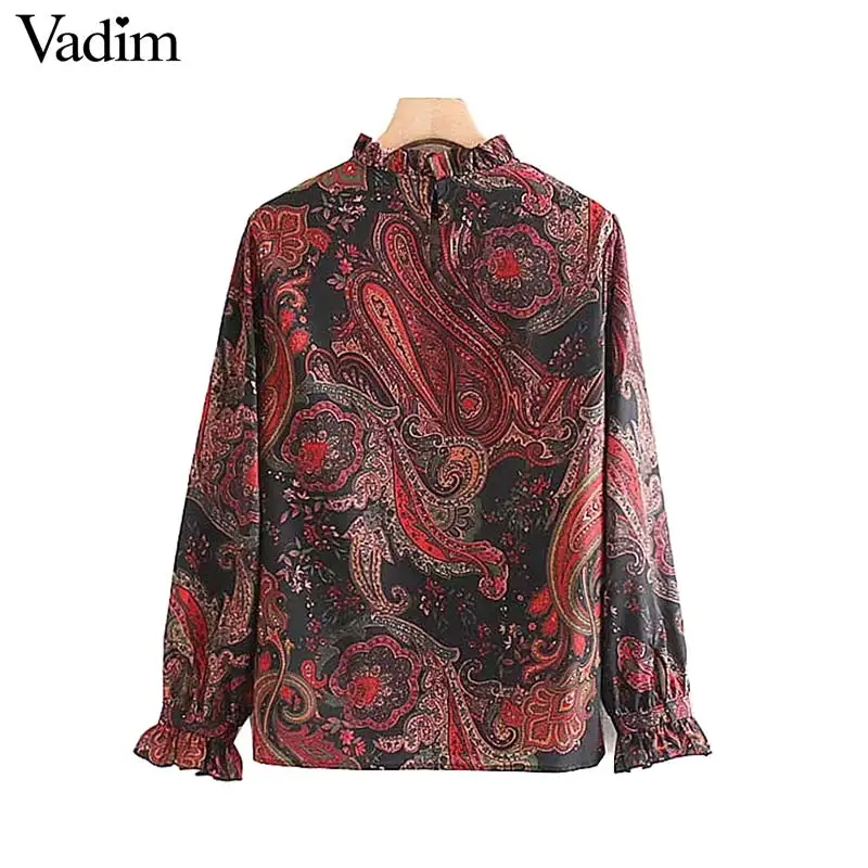 Vadim Женская Ретро блузка с оборками принтом длинным рукавом воротник рубашки