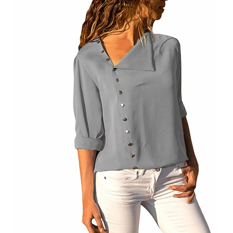 Новая женская рубашка с асимметричным вырезом однобортный длинный рукав