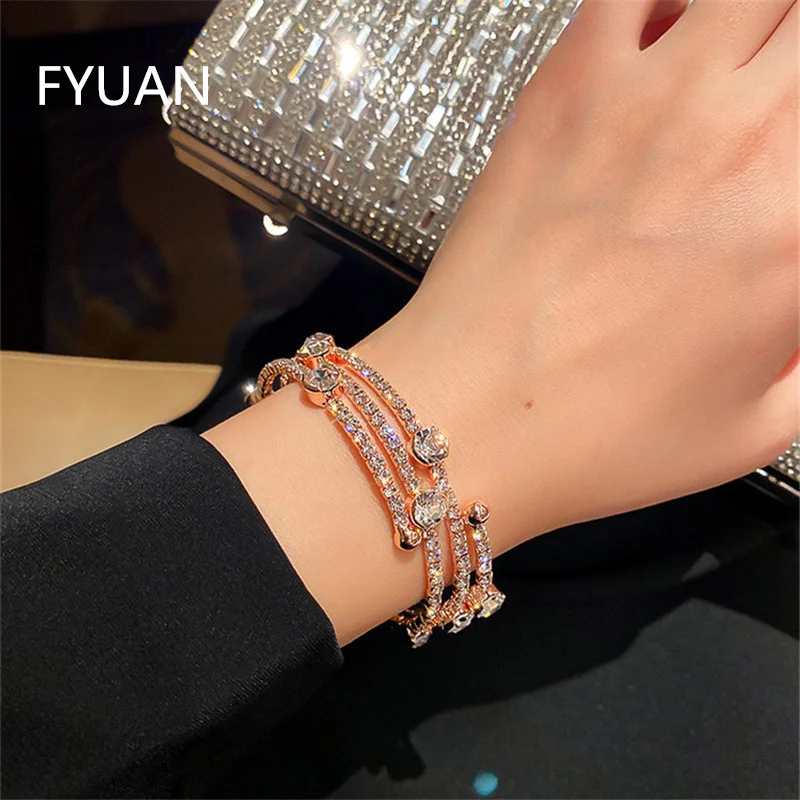 

FYUAN Multilayer Crystal Bracelet For Women Geometric Bracelets & Bangles Weddings Party Jewelry