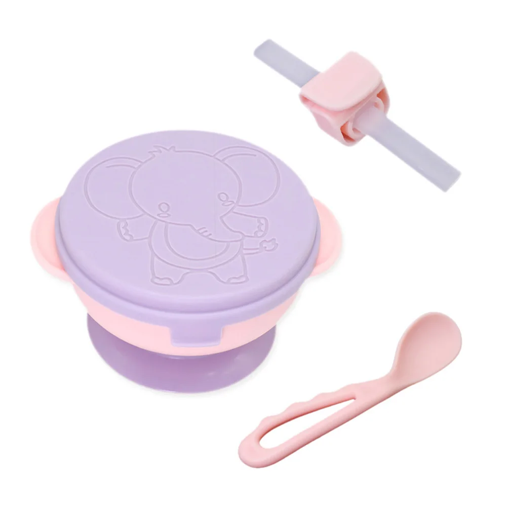 

3pcs/set Baby Suction Bowl Set Reusable Smooth With Lid Drinking Weaning Feeding Anti Slip Double Handle Straw Spoon Non Toxic
