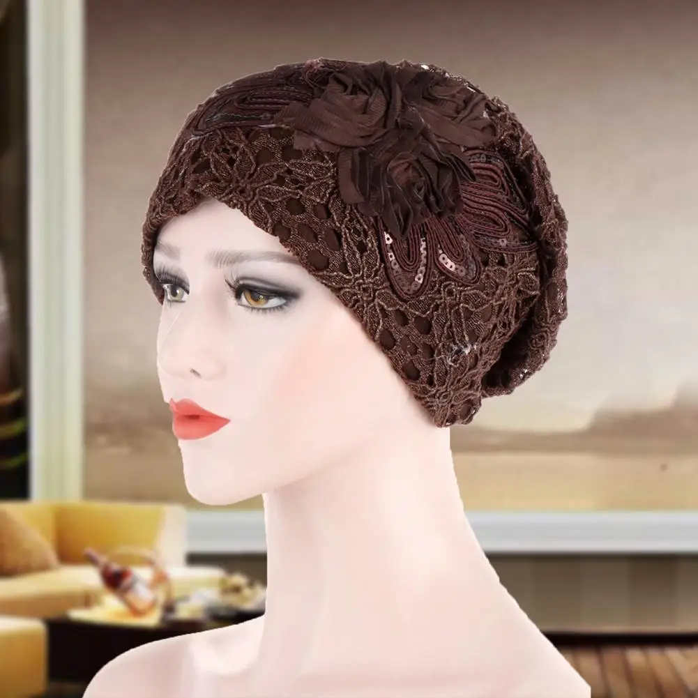 

Hats Lace Design Elasticity Women Ruffle Brim Beanie Chemo Hat for Beach