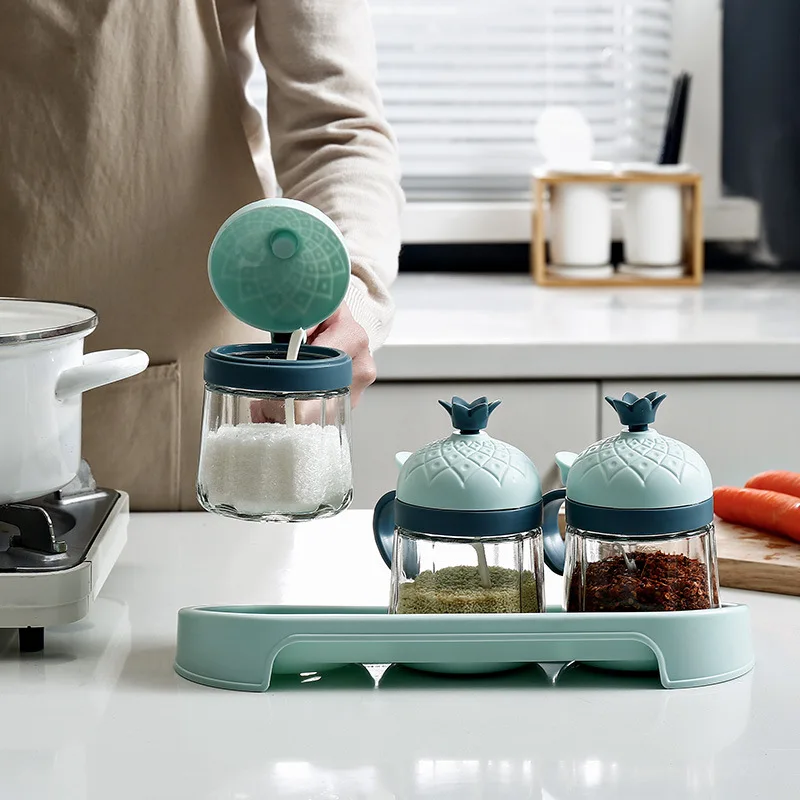 Стеклянная банка для специй в скандинавском стиле с крышкой и ложкой прозрачная