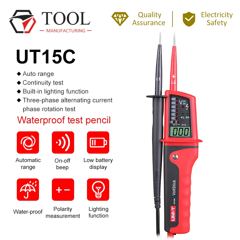 UNI T UT15C Водонепроницаемый Тестеры напряжения IP65 тип тестеры вольтметр индикация