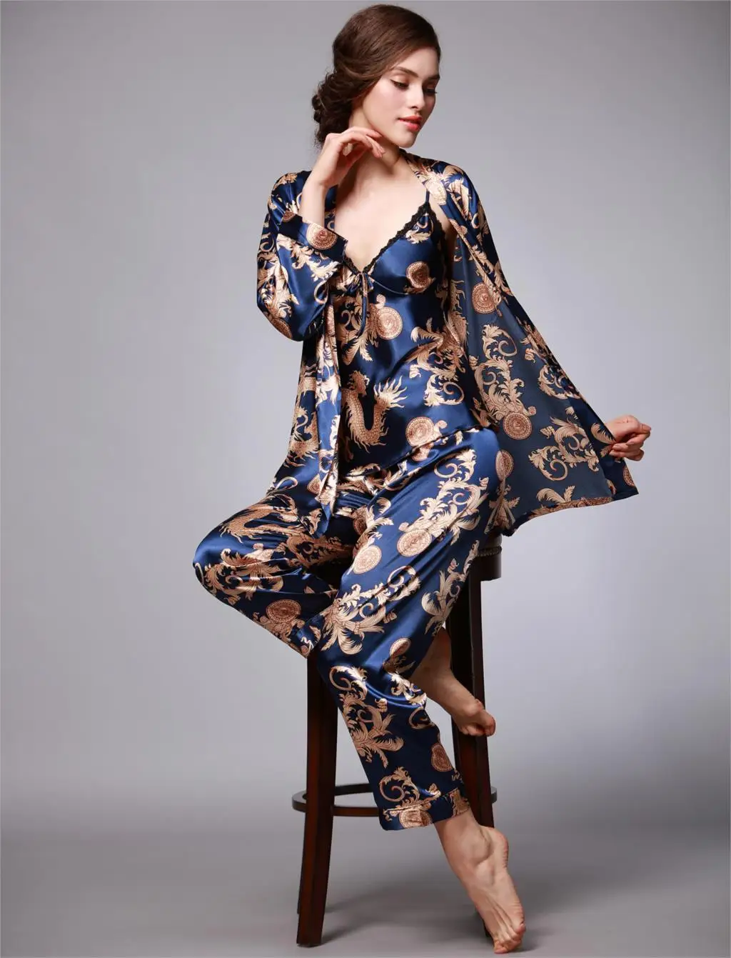 Женская шелковая пижама 2020 женские атласные пижамные комплекты из 3 предметов