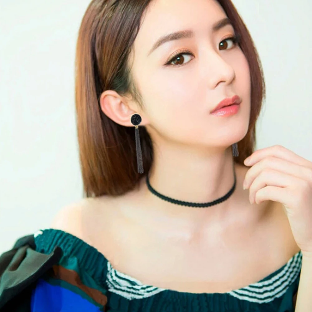 Женские длинные висячие серьги золотистого цвета с цепочкой и кисточками макси