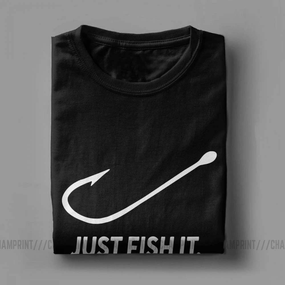 Fishing Just Fish It Fun, Мужская футболка, Фишер, мужские топы с коротким рукавом, новые футболки, хлопок, футболка с вырезом лодочкой