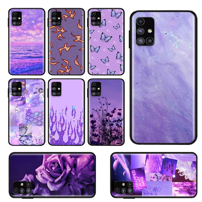 

Purple Flower Butterfly For Samsung Galaxy M02 M60S M40 M30 M20 M10 M62 M52 M32 M31S M31 M21 M21S M12 M1 Black Phone Case