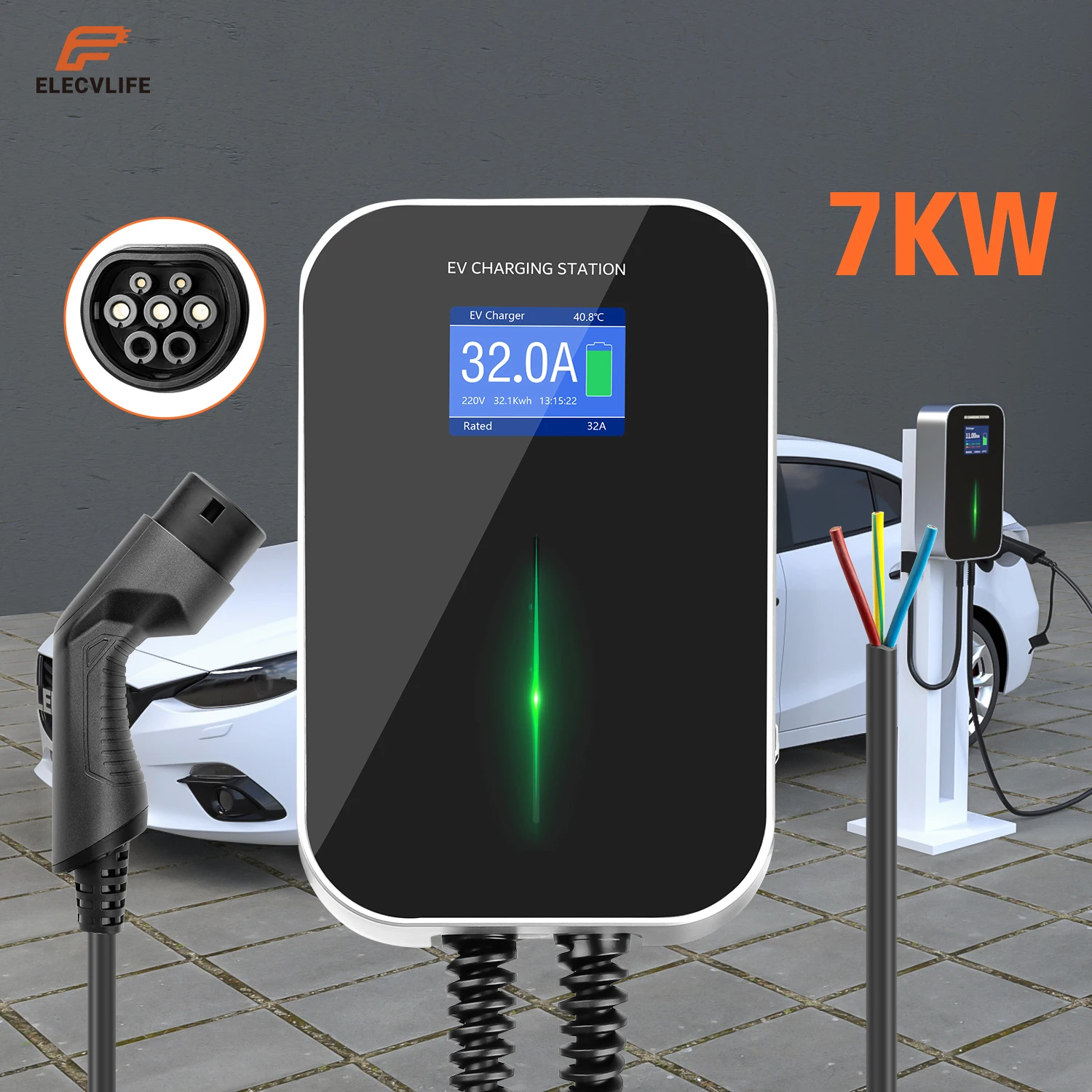 

Electric Vehicle Charging Station Wallbox EVSE Type 2 Cable Level 2 32A 1 Phase IEC 62196-2 7KW EV Car Charger for Audi Smart