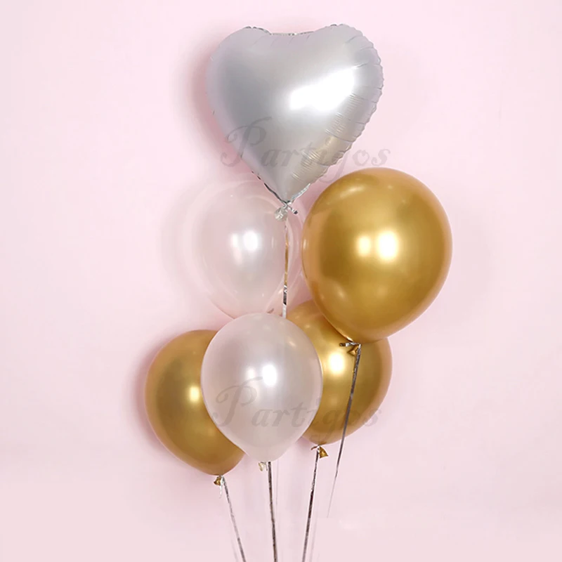 7 шт. 18 дюймов металлический шар в форме сердца золотой хром темно-синий латексный