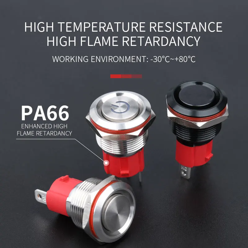 19 мм водонепроницаемый черный Мгновенный Переключатель без светодиодной