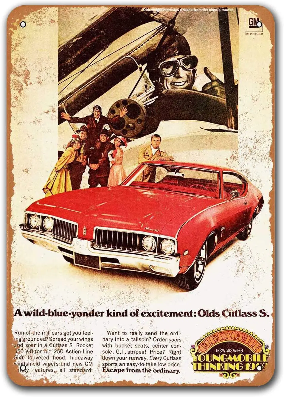 

1969 Oldsmobile Cutlass S Vintage Car Tin Signs, Sisoso Metal Plaques Poster Pub Man Cave Retro Wall Decor 8x12 inch