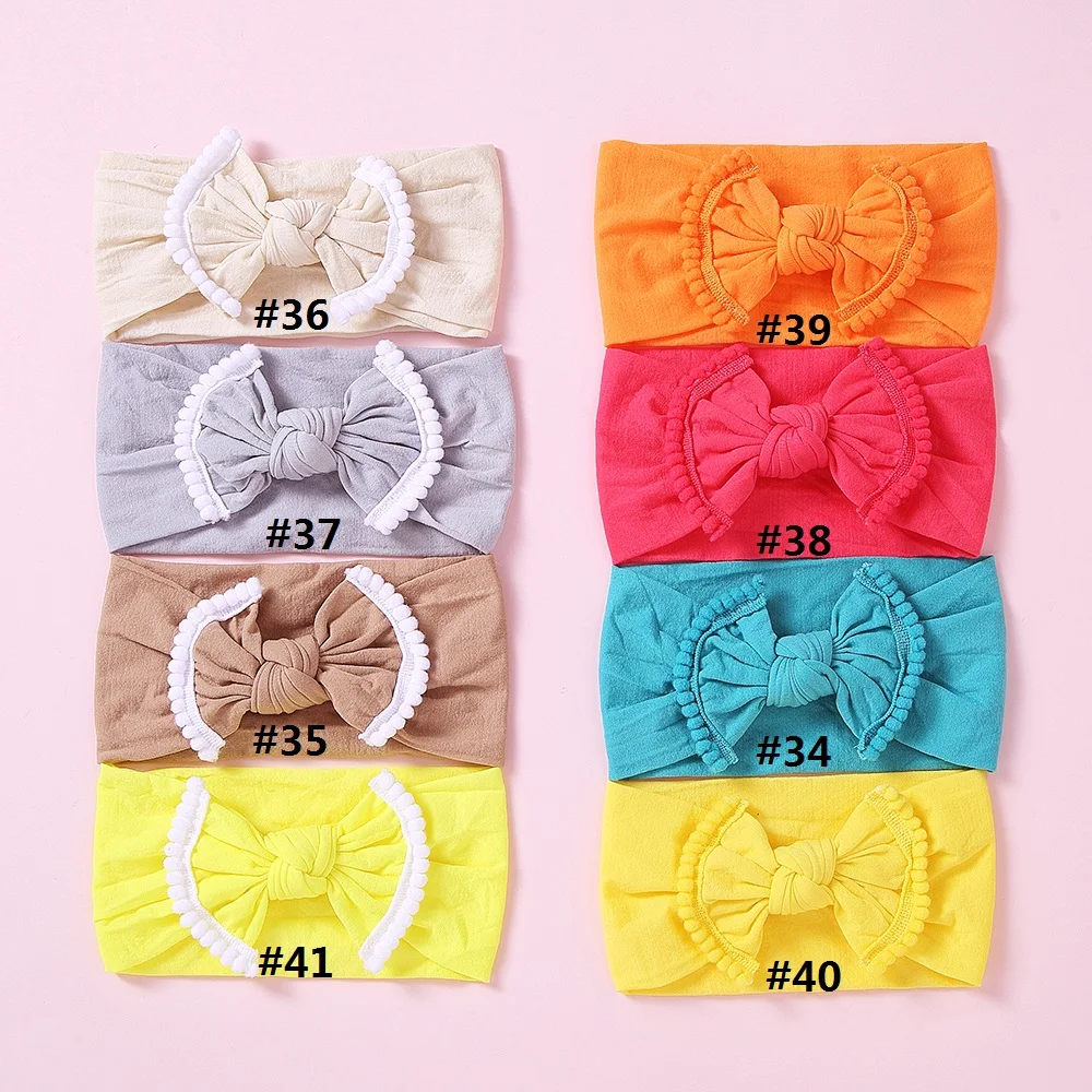 Нейлоновая повязка на голову с бантом и помпоном 41 цвет | Аксессуары для одежды