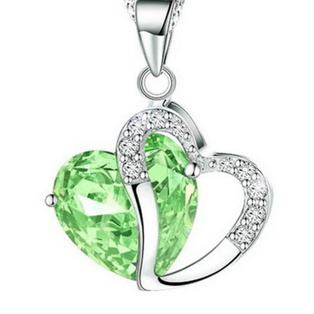 

mujer silver peach heart-shaped zircon Pendant crystal rhinestone necklace clavicle chain sweater chain jewelry drops