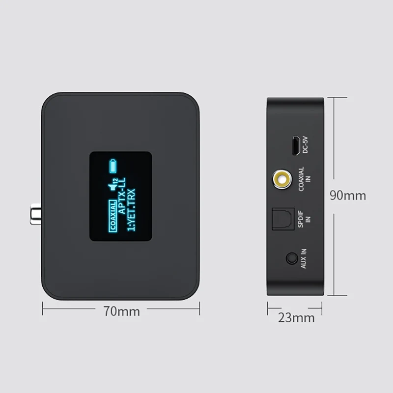 

Bluetooth 5.0 Transmitter Wireless Adapter Low Latency Support AUX Fiber Coaxial for TV/Home Sound System/Car
