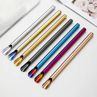 7 color 304 stainless steel straw spoon bubble tea sand ice mixing spoon color metal straw spoon